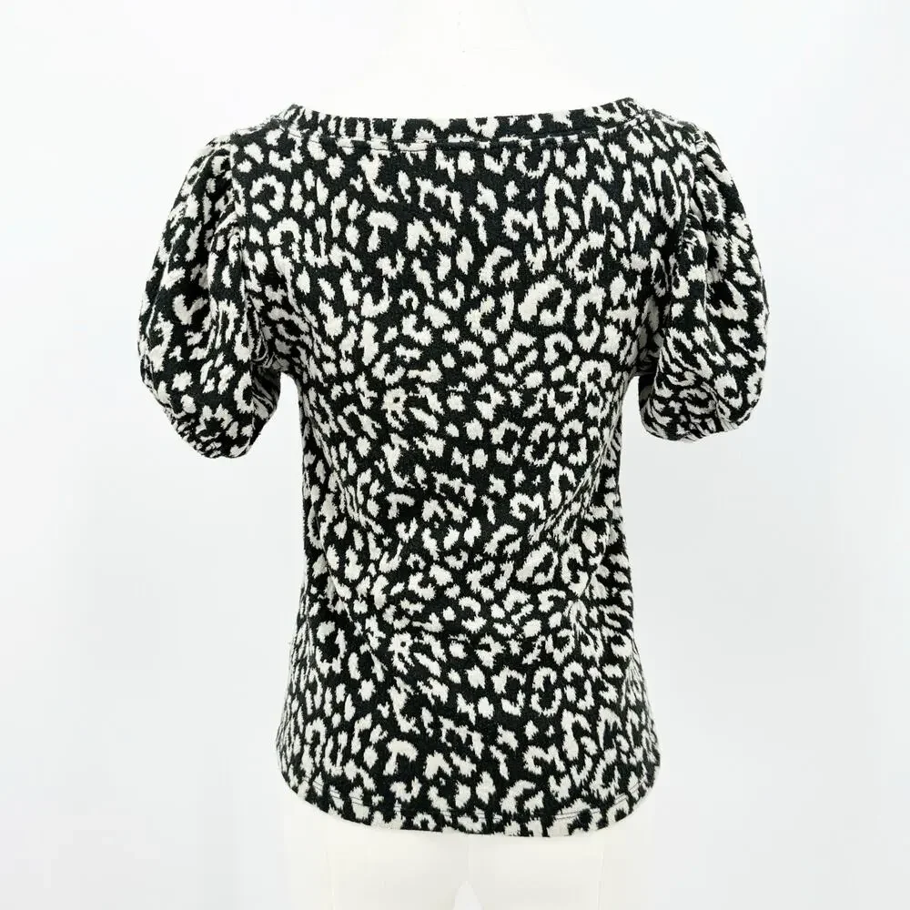 Free People No Type Top S Animal Print Square Neck Puff Short Sleeve Edgy‎ Boho